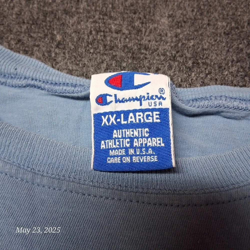 Vintage Champion Lightweight T Shirt Men Size 2XL‎ Blue Faded 90s Crew Neck - Picture 7 of 8
